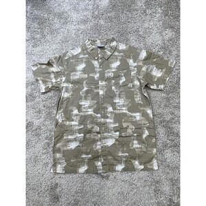 Columbia Shirt Mens Large Green Camo Button Up Short Sleeve Cotton Outdoor